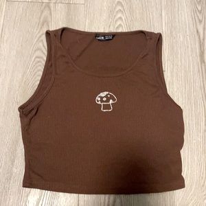 Brown Rhinestone Mushroom Crop Top